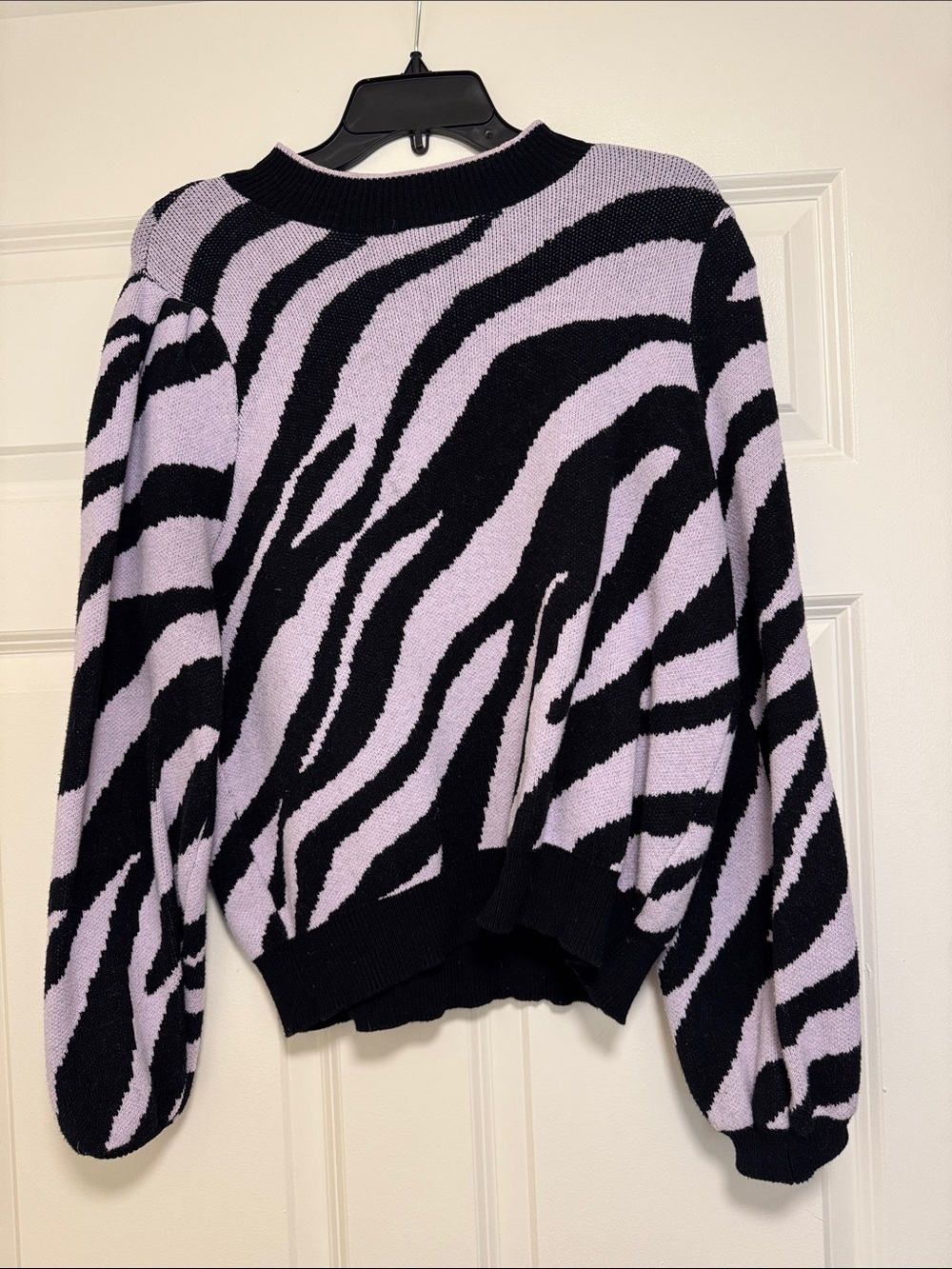 Who What Wear Lilac and Black Zebra Print Crewneck Sweater
